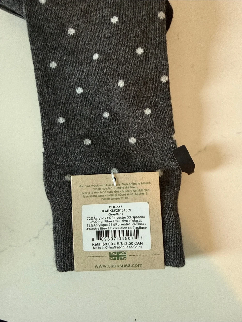 NWT Clarks Men’s Charcoal Gray Dot Dress Socks